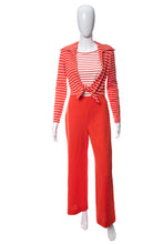 Load image into Gallery viewer, 1970's Orange and White Long Sleeve Tie Detail Jumpsuit Size S