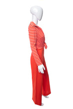 Load image into Gallery viewer, 1970's Orange and White Long Sleeve Tie Detail Jumpsuit Size S