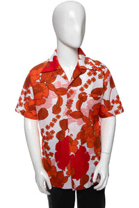 1970's Sears Hawaiian Fashions Collection Orange and White Floral Print Tiki Shirt Size L/XL