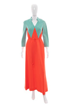 Load image into Gallery viewer, 1960's Addie Masters for Bergdorf Goodman Orange and Aqua Maxi Dress Size M/L