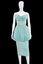 Load image into Gallery viewer, 1950s Lilli Diamond Aqua Plaid Peplum Cocktail Dress – Size S