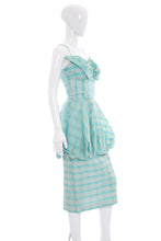 Load image into Gallery viewer, 1950's Lilli Diamond Aqua and White Plaid Peplum Cocktail Dress Size s