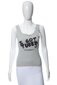 1980's Screen Stars Gray and Black "I Got Tubed in '89" Salt River AZ Lace Detail Tank Top Size S