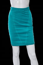 Load image into Gallery viewer, 1990s Tannery West Teal Leather Pencil Skirt Size XS