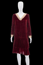 Load image into Gallery viewer, 1920s Red Velvet & Lace Detail Dress – Size S/M