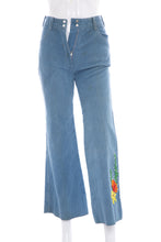 Load image into Gallery viewer, 1970's Denim Flared Leg Embroidered Detail Jeans Size 24