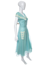 Load image into Gallery viewer, 1950's Blue and White Lace Detail Party Dress Size M