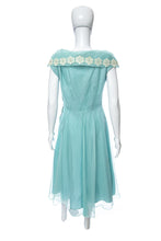 Load image into Gallery viewer, 1950's Blue and White Lace Detail Party Dress Size M