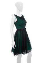 Load image into Gallery viewer, 1960's Green and Black Chiffon Party Dress Size XS