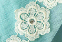 Load image into Gallery viewer, 1950's Blue and White Lace Detail Party Dress Size M