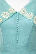 Load image into Gallery viewer, 1950's Blue and White Lace Detail Party Dress Size M