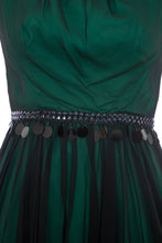 Load image into Gallery viewer, 1960's Green and Black Chiffon Party Dress Size XS