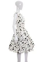 Load image into Gallery viewer, 1950's White and Black Polka Dot Party Dress Size M