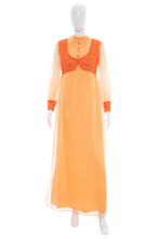 Load image into Gallery viewer, 1970's Tangerine Chiffon and Lace Gown Size M