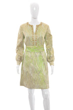 Load image into Gallery viewer, 1960's Leslie Fay Apple Green and Metallic Gold Lamé Party Dress Size M