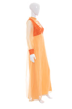 Load image into Gallery viewer, 1970's Tangerine Chiffon and Lace Gown Size M