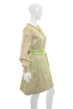 Load image into Gallery viewer, 1960's Leslie Fay Apple Green and Metallic Gold Lamé Party Dress Size M