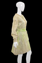 Load image into Gallery viewer, 1960s Leslie Fay Green & Gold Lamé Party Dress – Size M