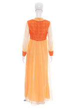 Load image into Gallery viewer, 1970's Tangerine Chiffon and Lace Gown Size M