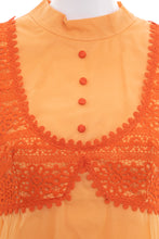 Load image into Gallery viewer, 1970's Tangerine Chiffon and Lace Gown Size M