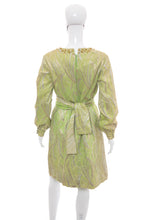 Load image into Gallery viewer, 1960's Leslie Fay Apple Green and Metallic Gold Lamé Party Dress Size M
