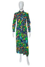 Load image into Gallery viewer, 1970's Herman Geist Blue and Floral Print Dress Size S