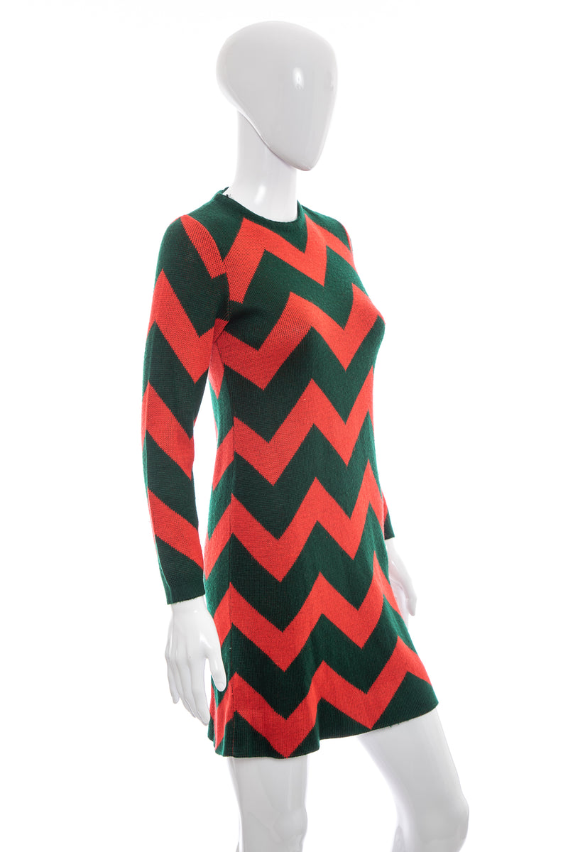 green emerald velvet dress 1960's Silverworm Red and Green Chevron Dress Size S – Antique Sugar