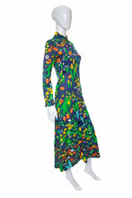 Load image into Gallery viewer, 1970's Herman Geist Blue and Floral Print Dress Size S