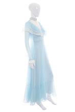 Load image into Gallery viewer, 1970's Blue and White Lace Detail Prairie Dress Size S