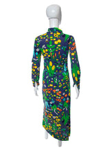 Load image into Gallery viewer, 1970's Herman Geist Blue and Floral Print Dress Size S