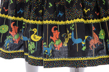 Load image into Gallery viewer, 1950's Rare Black and Multicolor Novelty Circus Print Dress Size M/L