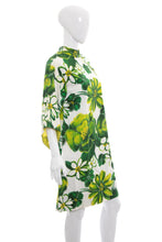 Load image into Gallery viewer, 1960's White and Green Floral Print Tiki Dress Size M