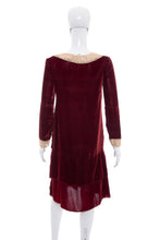 Load image into Gallery viewer, 1920's Red Wine Velvet and Lace Detail Dress Size S/M