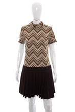 Load image into Gallery viewer, 1960's Brown and Tan Chevron Dress Size M