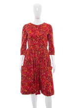Load image into Gallery viewer, 1960's Red and Yellow Swirly Print Party Dress Size M