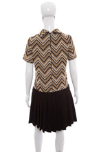 Load image into Gallery viewer, 1960's Brown and Tan Chevron Dress Size M