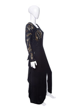 Load image into Gallery viewer, 1940's Black Long Sleeve Bead and Rhinestone Detail Gown Size M/L