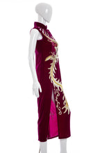 Load image into Gallery viewer, 1970's Red Wine Velvet and Sequins Cheongsam Dress Size S/M