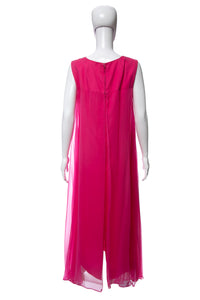 1960's Pink Maxi Chiffon Bead and Sequin Detail Sleeveless Dress Size M
