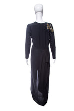 Load image into Gallery viewer, 1940's Black Long Sleeve Bead and Rhinestone Detail Gown Size M/L