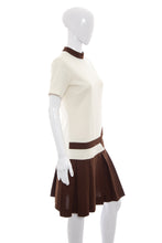 Load image into Gallery viewer, 1970's White and Brown Mod Dress Size M