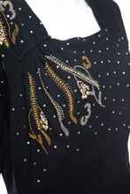 Load image into Gallery viewer, 1940's Black Long Sleeve Bead and Rhinestone Detail Gown Size M/L