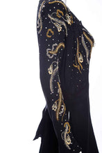 Load image into Gallery viewer, 1940's Black Long Sleeve Bead and Rhinestone Detail Gown Size M/L
