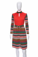 Load image into Gallery viewer, 1970's Toni Todd Orange and Multicolor Striped Dress Size S