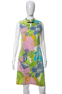 1960's Maxan Multicolor Floral Print Knee-Length Sleeveless Tiki Dress Size M/L