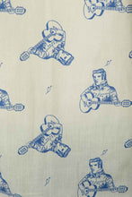 Load image into Gallery viewer, 1970's Fruit of the Loom Cream and Blue Elvis Printed Button Down Shirt Size L