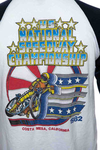 1980's White and Black Graphic Print Speedway Championship T-Shirt Size M
