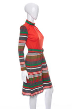 Load image into Gallery viewer, 1970's Toni Todd Orange and Multicolor Striped Dress Size S