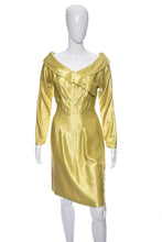 Load image into Gallery viewer, 1960's Yellow Shiny Long Sleeve Wiggle Dress Size S