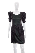 Load image into Gallery viewer, 1980's Gunne Sax Black and Green Satin Dress Size M